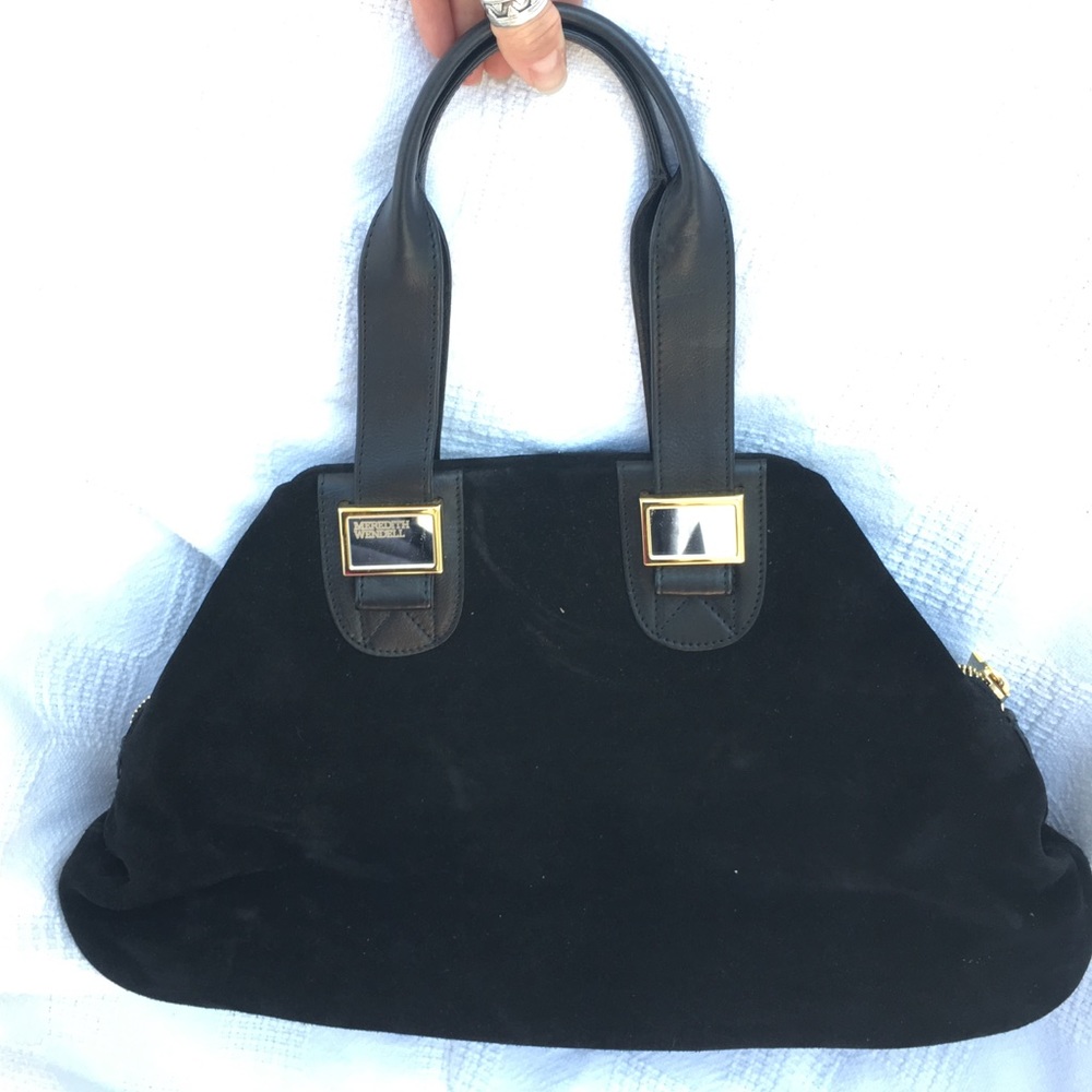 NWOT stunning Meredith Wendell black suede satchel